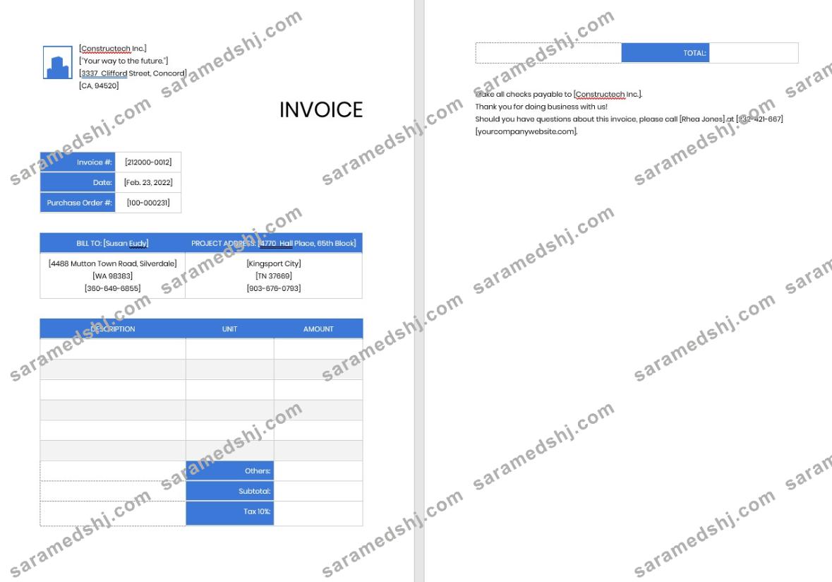 Professional Contractor Invoice Template